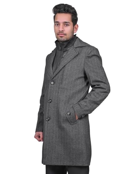 MbyM Heritage Tweed Trench Coat for Men | Slim Fit Long Winter Jacket | Stylish & Warm Outerwear