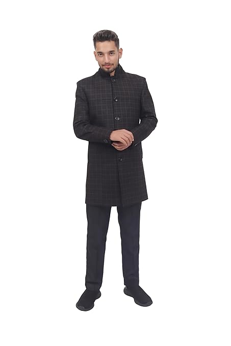 Vintage Check Bandhgala Coat for Men | Slim Fit Winter Wear Long Coat