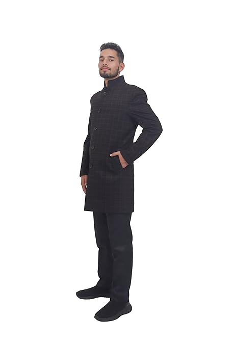 Vintage Check Bandhgala Coat for Men | Slim Fit Winter Wear Long Coat