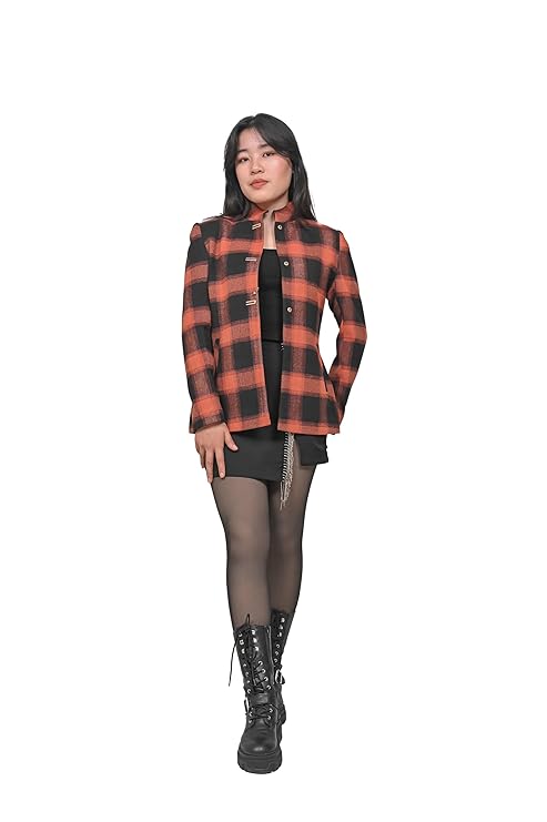 Orange Jacket with Mandarin Style Collar for Women & Girls