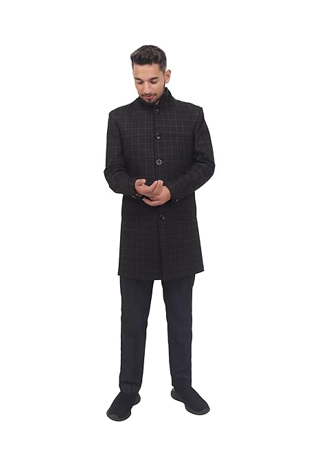 Vintage Check Bandhgala Coat for Men | Slim Fit Winter Wear Long Coat