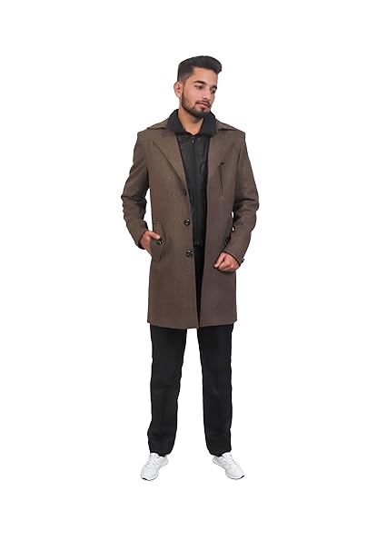 MbyM Heritage Tweed Trench Jacket for Men | Slim Fit Long Winter Coat | Stylish & Warm Outerwear