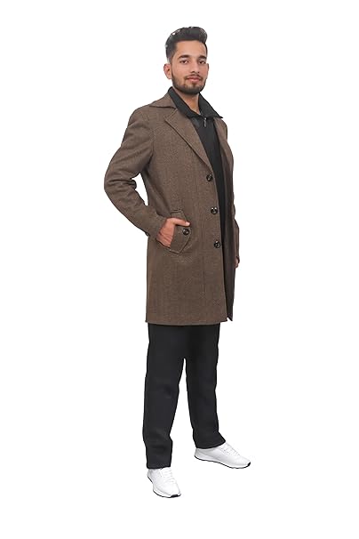 MbyM Heritage Tweed Trench Jacket for Men | Slim Fit Long Winter Coat | Stylish & Warm Outerwear