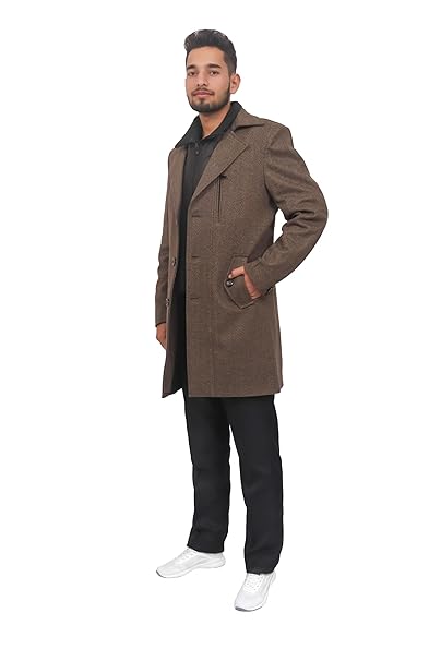 MbyM Heritage Tweed Trench Jacket for Men | Slim Fit Long Winter Coat | Stylish & Warm Outerwear