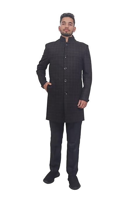 Vintage Check Bandhgala Coat for Men | Slim Fit Winter Wear Long Coat