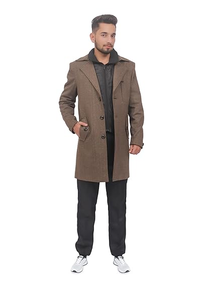 MbyM Heritage Tweed Trench Jacket for Men | Slim Fit Long Winter Coat | Stylish & Warm Outerwear