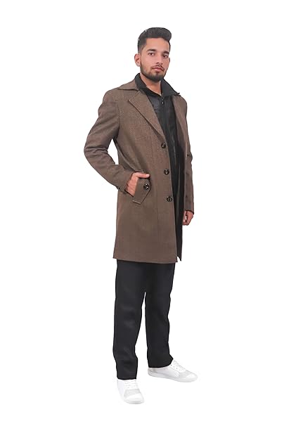 MbyM Heritage Tweed Trench Jacket for Men | Slim Fit Long Winter Coat | Stylish & Warm Outerwear