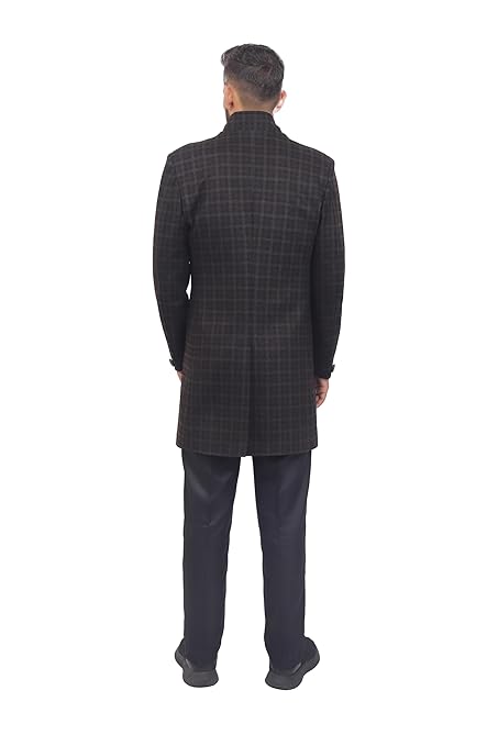 Vintage Check Bandhgala Coat for Men | Slim Fit Winter Wear Long Coat