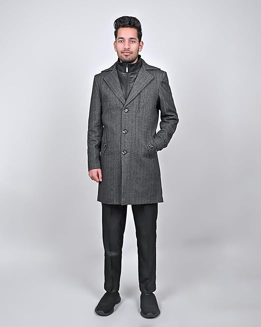 MbyM Heritage Tweed Trench Coat for Men | Slim Fit Long Winter Jacket | Stylish & Warm Outerwear