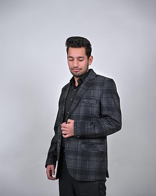 MbyM Urban Grid Blazer for Men | Slim Fit Winter Wear Blazer