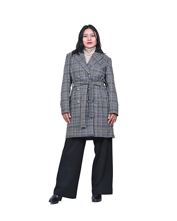 MbyM Heritage Grid Coat for Women & Girls | Regular Fit Long Winter Overcoat | Stylish & Warm Outerwear