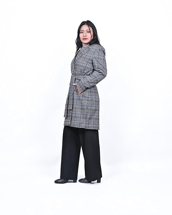 MbyM Heritage Grid Coat for Women & Girls | Regular Fit Long Winter Overcoat | Stylish & Warm Outerwear