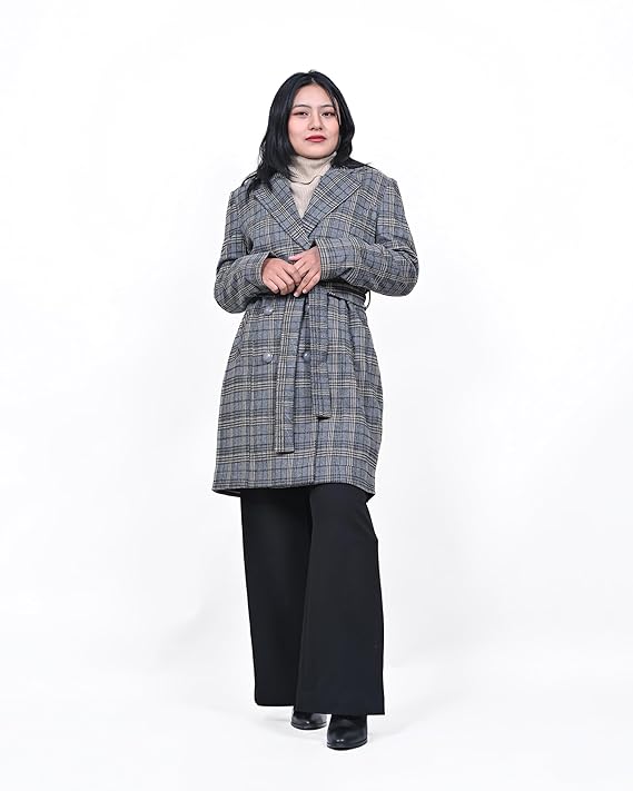 MbyM Heritage Grid Coat for Women & Girls | Regular Fit Long Winter Overcoat | Stylish & Warm Outerwear