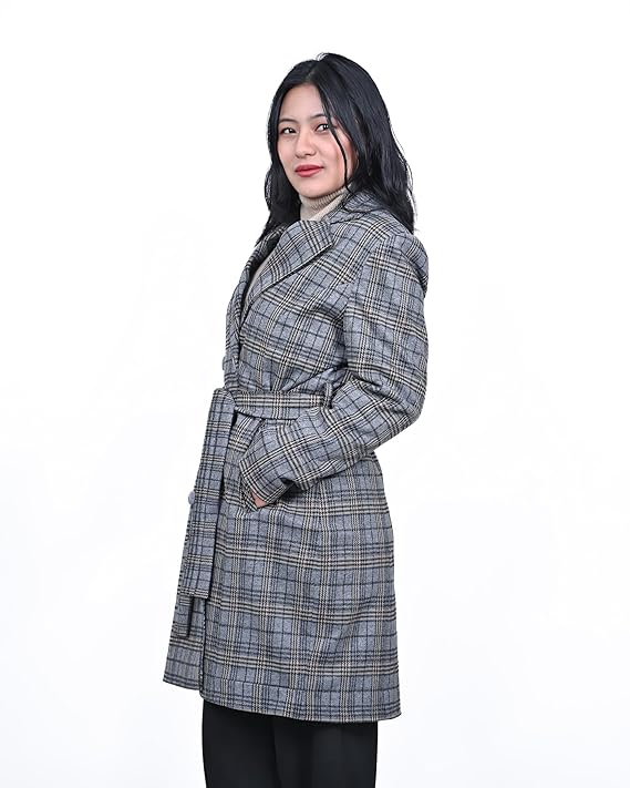 MbyM Heritage Grid Coat for Women & Girls | Regular Fit Long Winter Overcoat | Stylish & Warm Outerwear