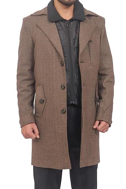 MbyM Heritage Tweed Trench Jacket for Men | Slim Fit Long Winter Coat | Stylish & Warm Outerwear