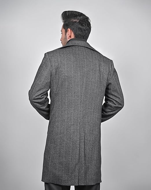 MbyM Heritage Tweed Trench Coat for Men | Slim Fit Long Winter Jacket | Stylish & Warm Outerwear