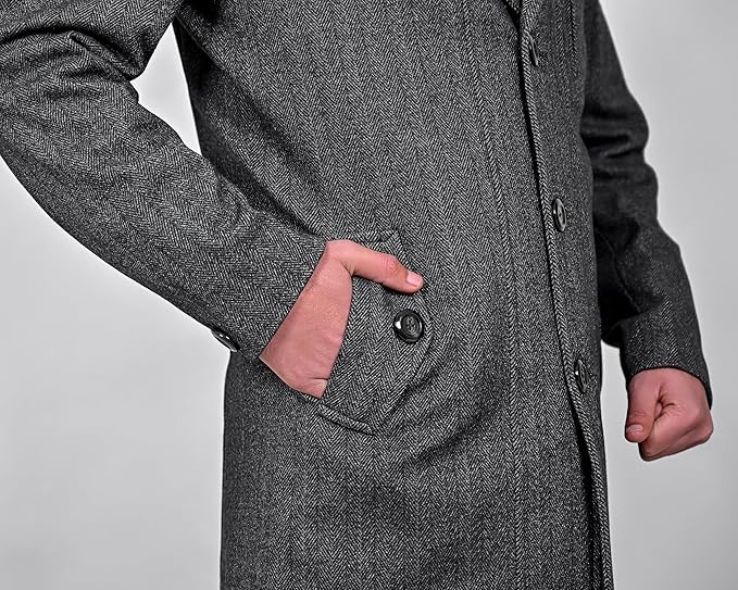 MbyM Heritage Tweed Trench Coat for Men | Slim Fit Long Winter Jacket | Stylish & Warm Outerwear